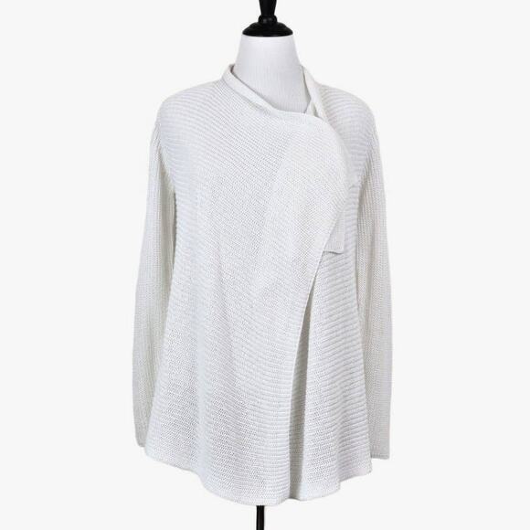 Eileen Fisher Size XS Open Waterfall Linen Cardigan Oversize White - Picture 3 of 11